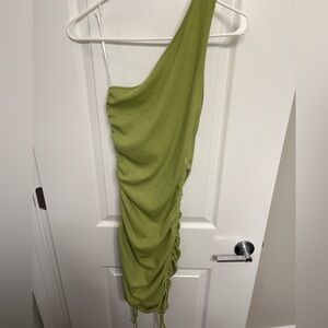 light green dress with drawstring on the side